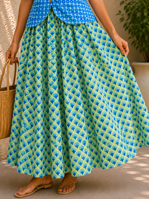 Azure Meadow Cotton Skirt