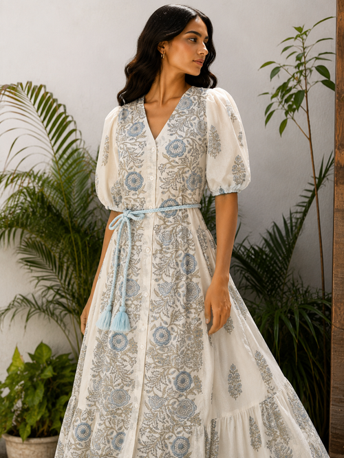 Serene Petals Chanderi Dress