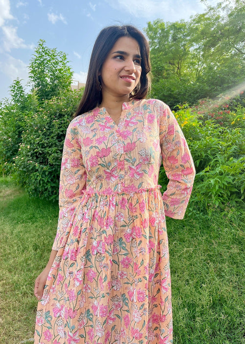 Peachy Floral Printed Dress