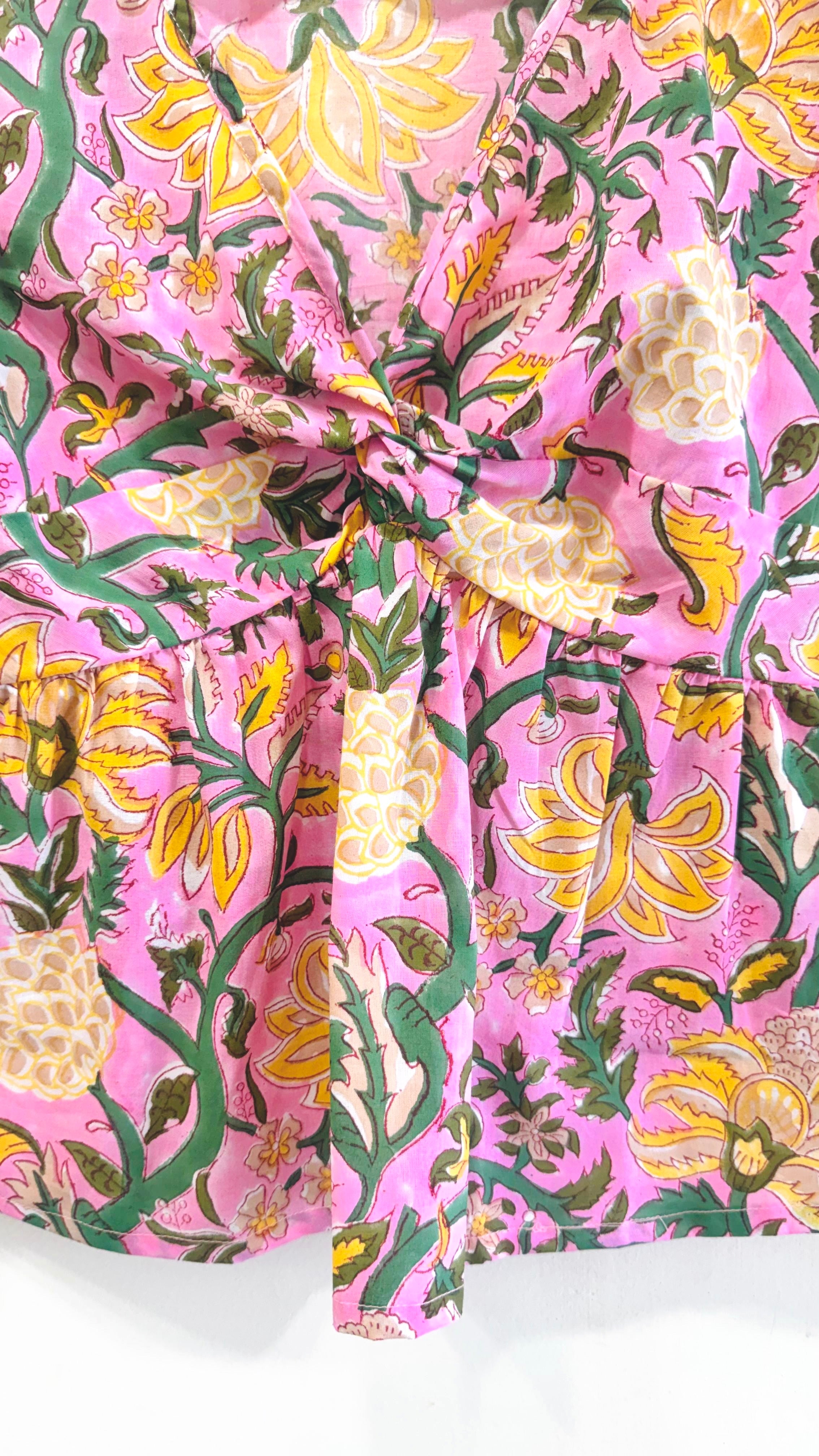 Pink Paradise Twist Cotton Short Top