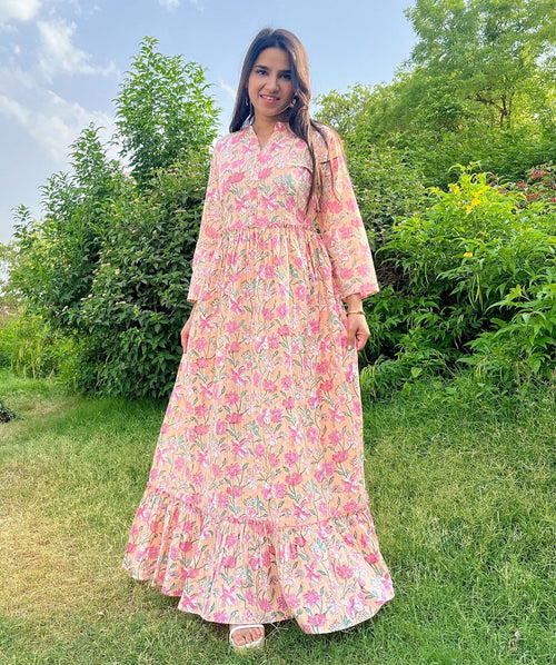 Peachy Floral Printed Dress