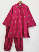 Crimson Bloom Cotton Kurta Set