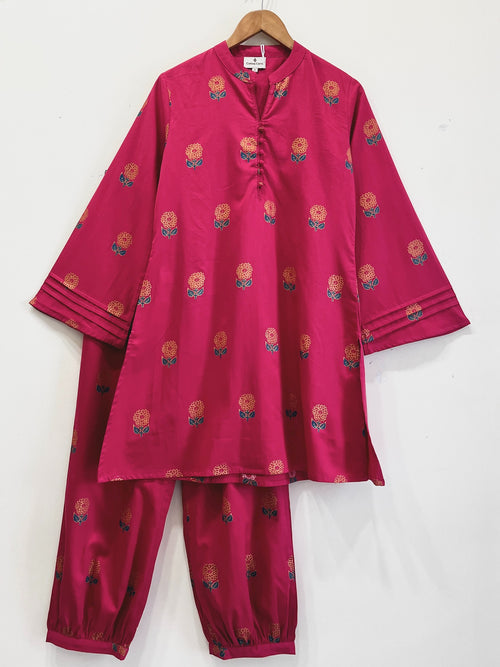 Crimson Bloom Cotton Kurta Set
