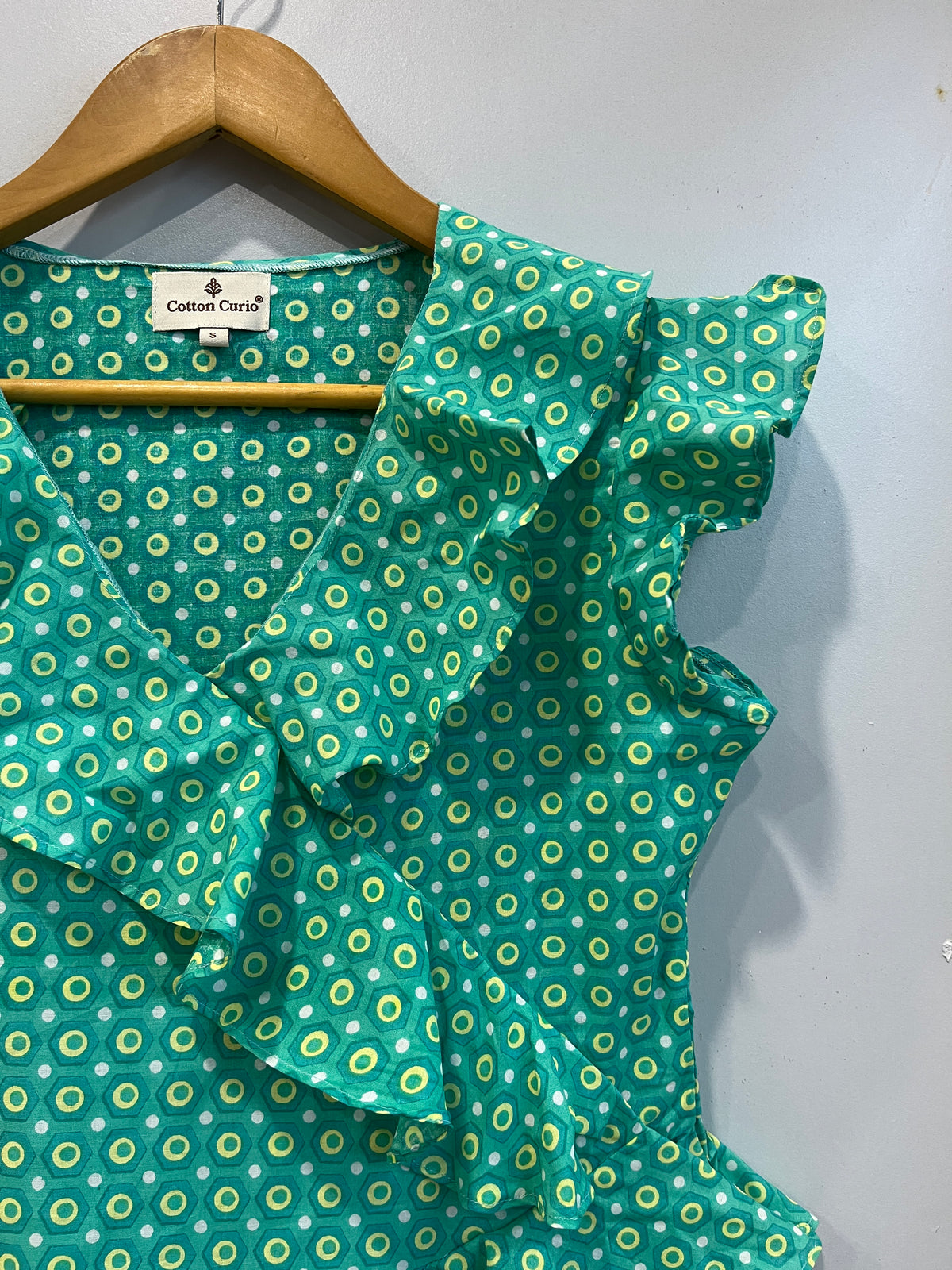 Emerald Geometric Ruffle Short Top