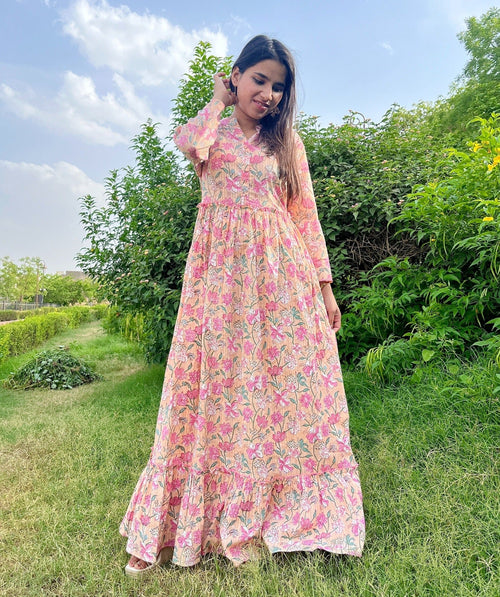 Peachy Floral Printed Dress