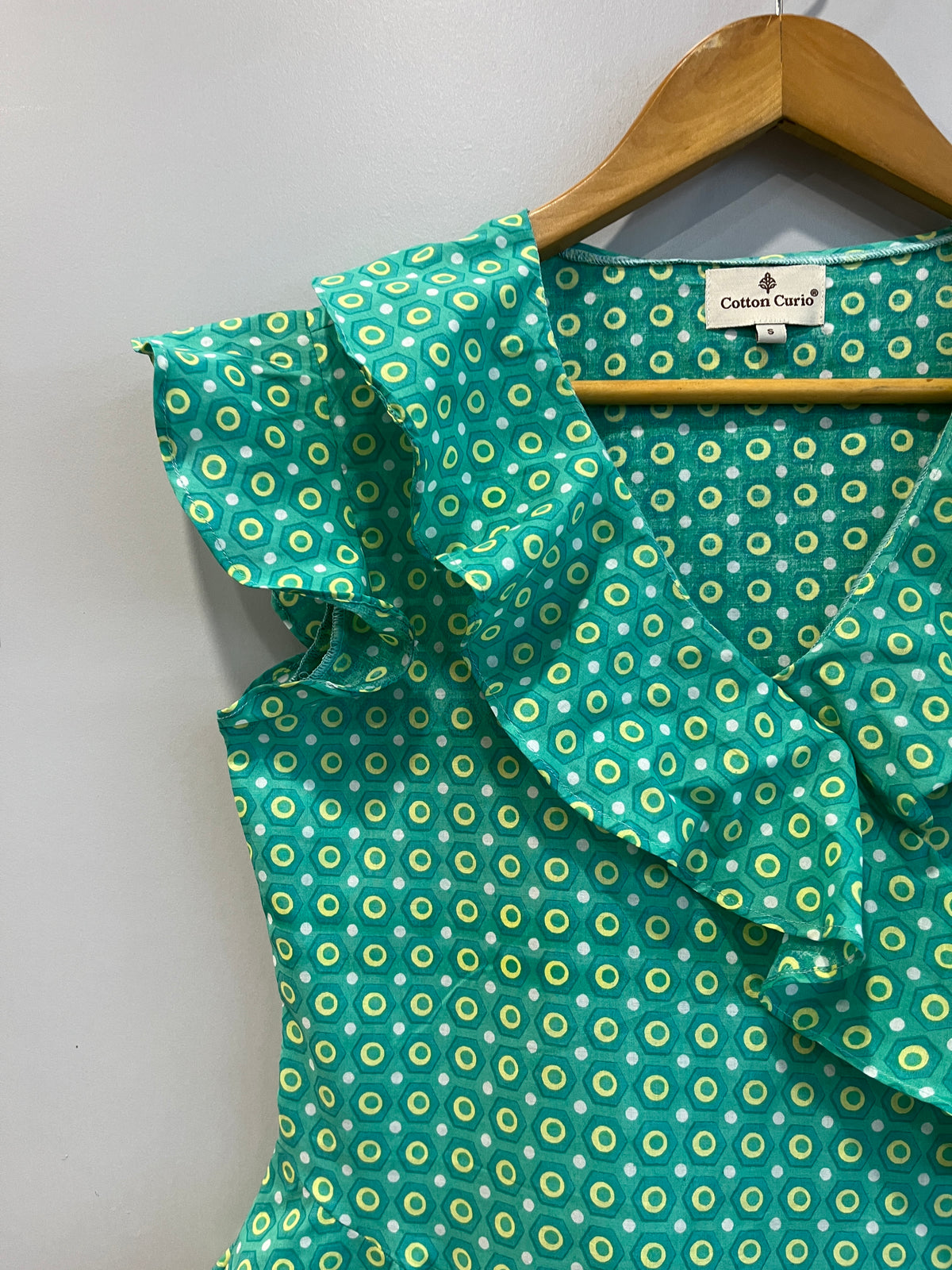 Emerald Geometric Ruffle Short Top
