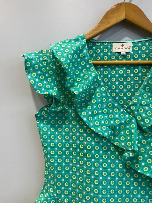 Emerald Geometric Ruffle Short Top