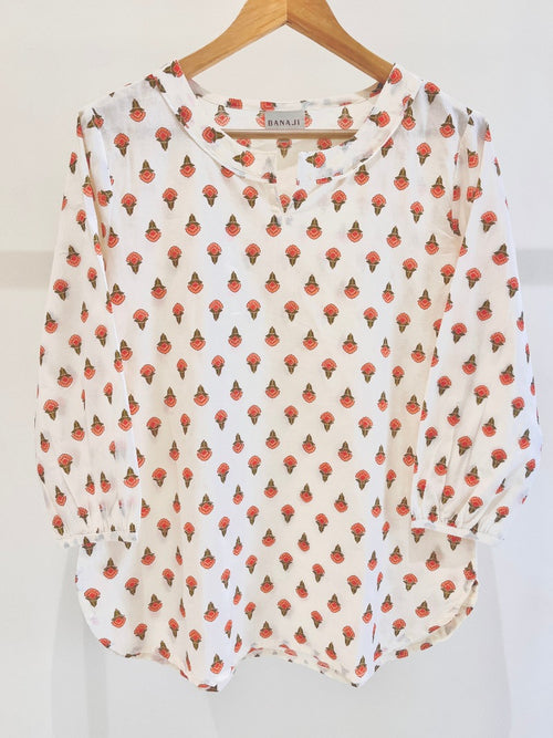 Block Printed Cotton Short Kurti