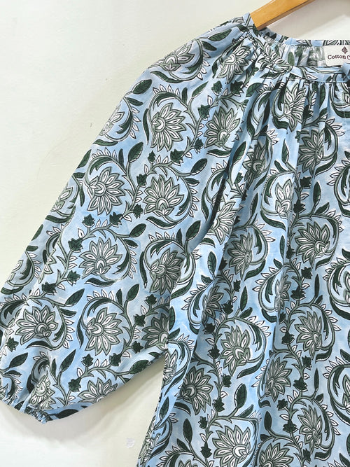 Indigo Garden Gather Cotton Top