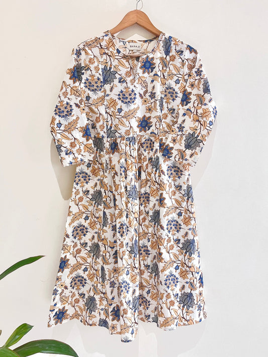 Navy Petal Printed Cotton Kurta