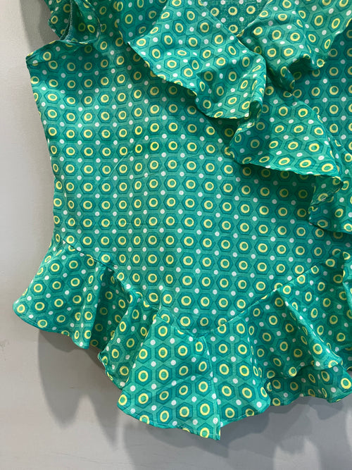 Emerald Geometric Ruffle Short Top