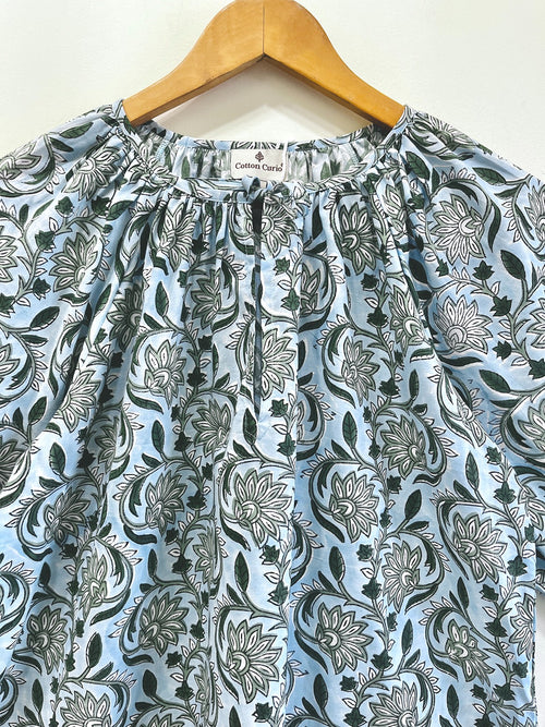Indigo Garden Gather Cotton Top
