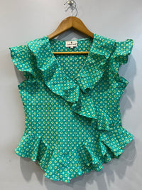 Emerald Geometric Ruffle Short Top
