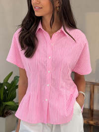 Pink Striped Pleated Cotton Shirt