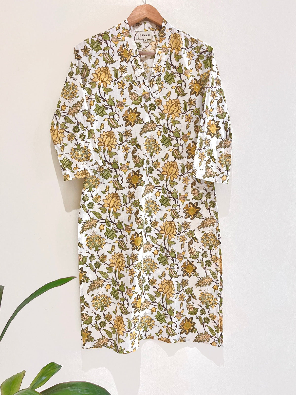 Golden Floral Printed Cotton Kurta