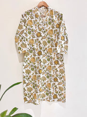 Golden Floral Printed Cotton Kurta