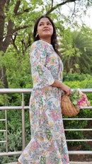 White Floral Printed Dress