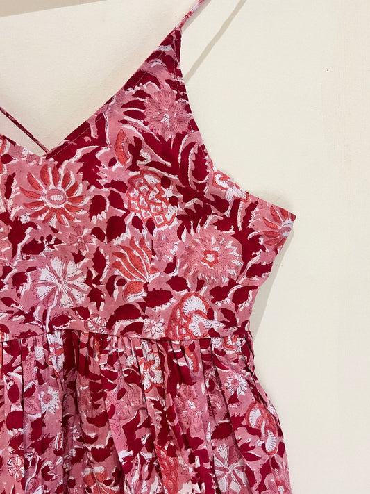 Dusty Red Block Printed Cotton Cami Top