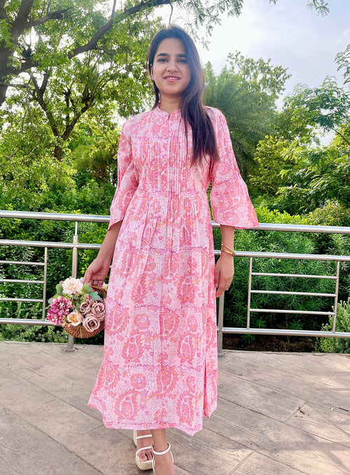 Peachy Pink Printed Dress