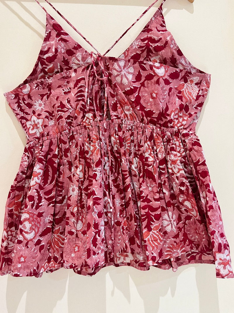 Dusty Red Block Printed Cotton Cami Top