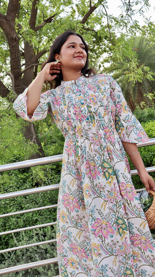 White Floral Printed Dress