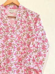 Pink Petal Block Printed Cotton  Kurta