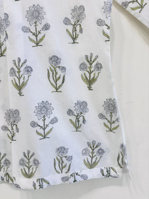 Grey Bloom Cotton Short Kurti
