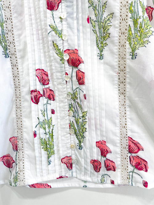 Laal Poppy Lace Cotton Top
