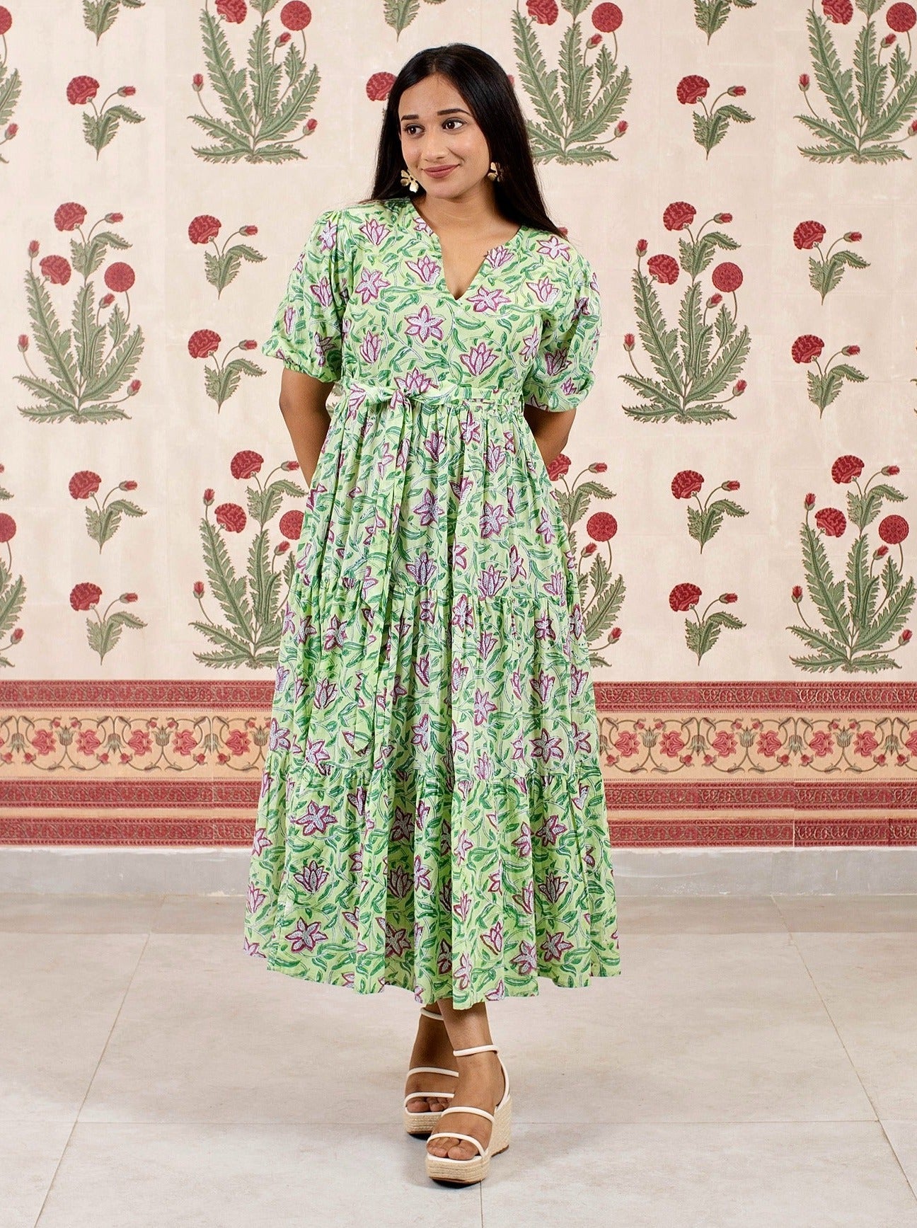 Gardenia: Floral Cotton Tiered Dress