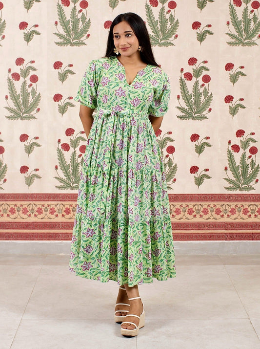 Gardenia: Floral Cotton Tiered Dress
