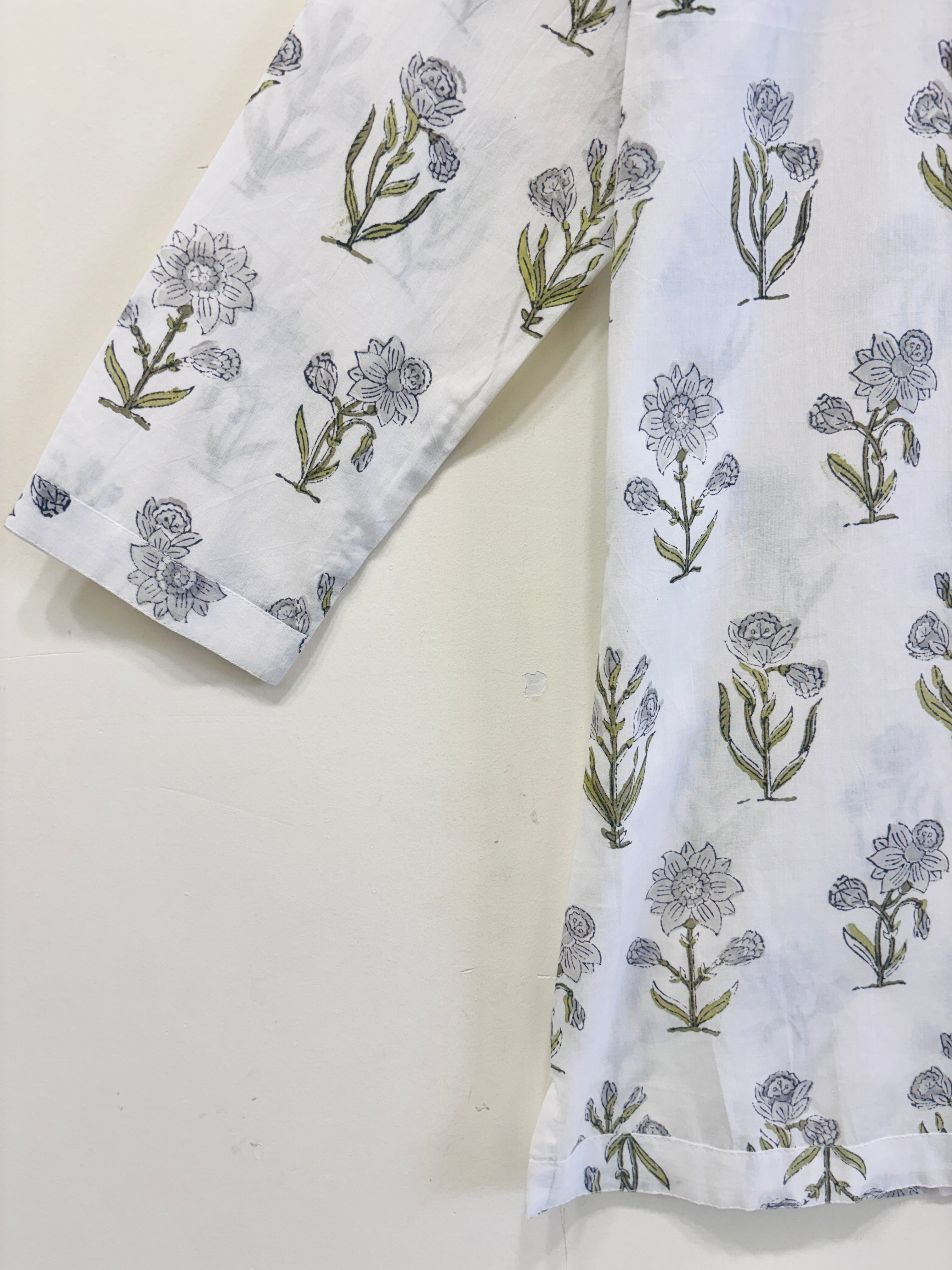 Grey Bloom Cotton Short Kurti