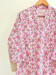 Pink Petal Block Printed Cotton  Kurta