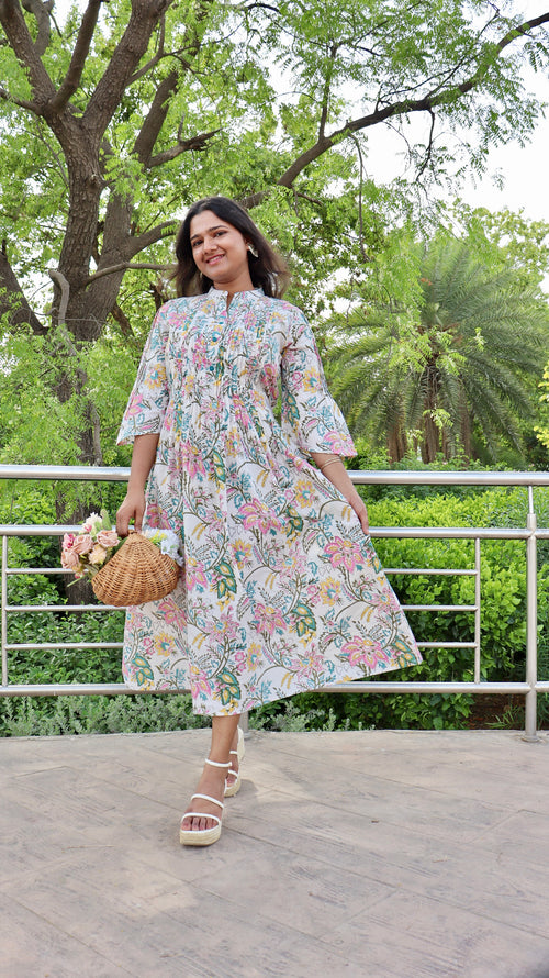 White Floral Printed Dress