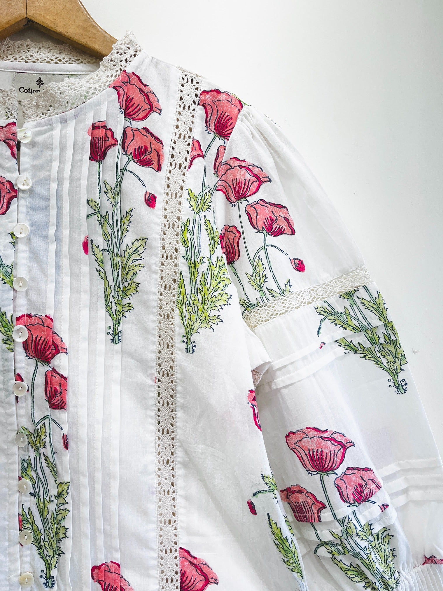 Laal Poppy Lace Cotton Top