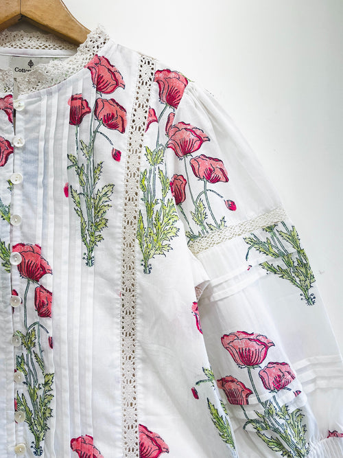 Laal Poppy Lace Cotton Top