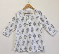 Grey Bloom Cotton Short Kurti