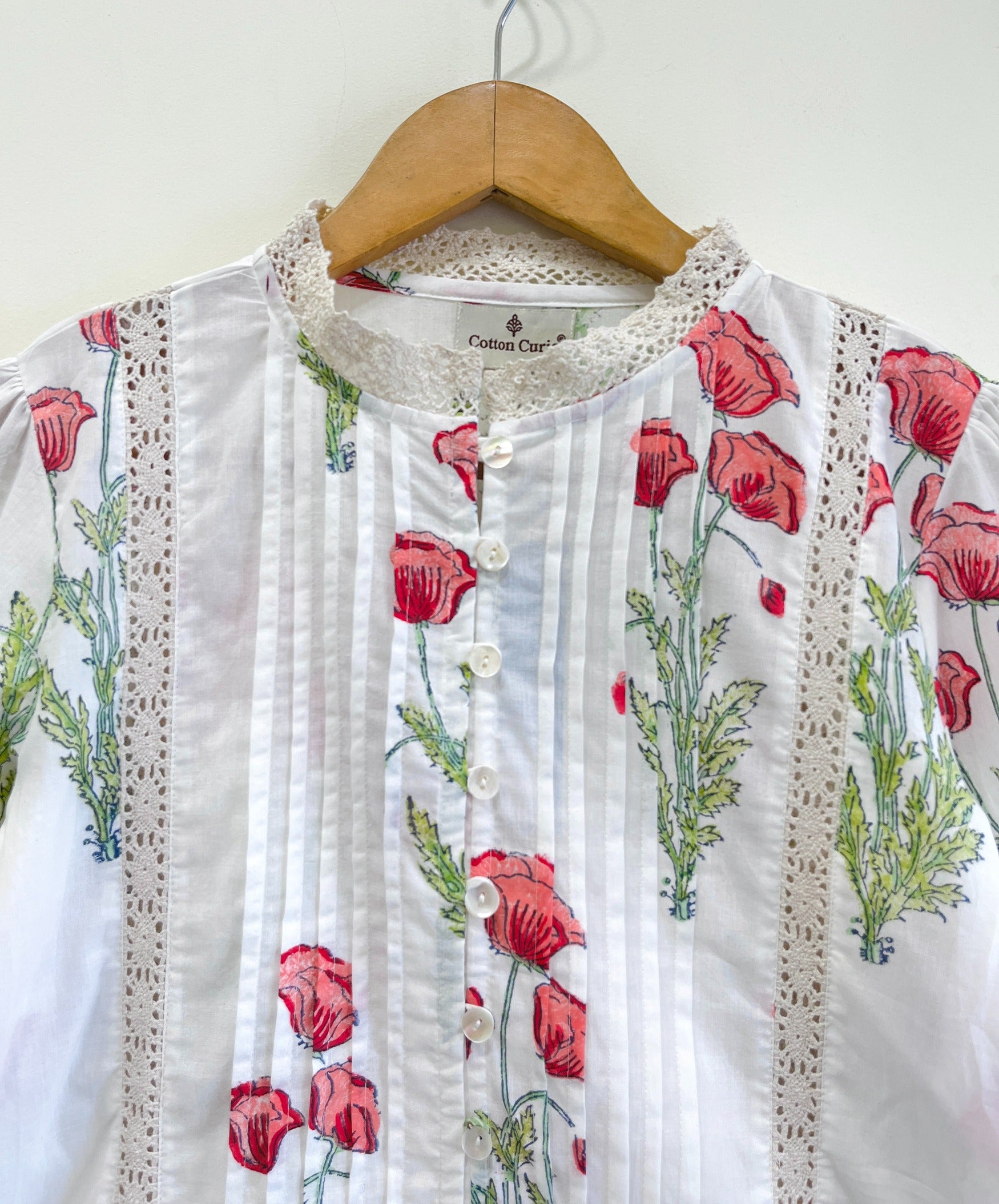 Laal Poppy Lace Cotton Top
