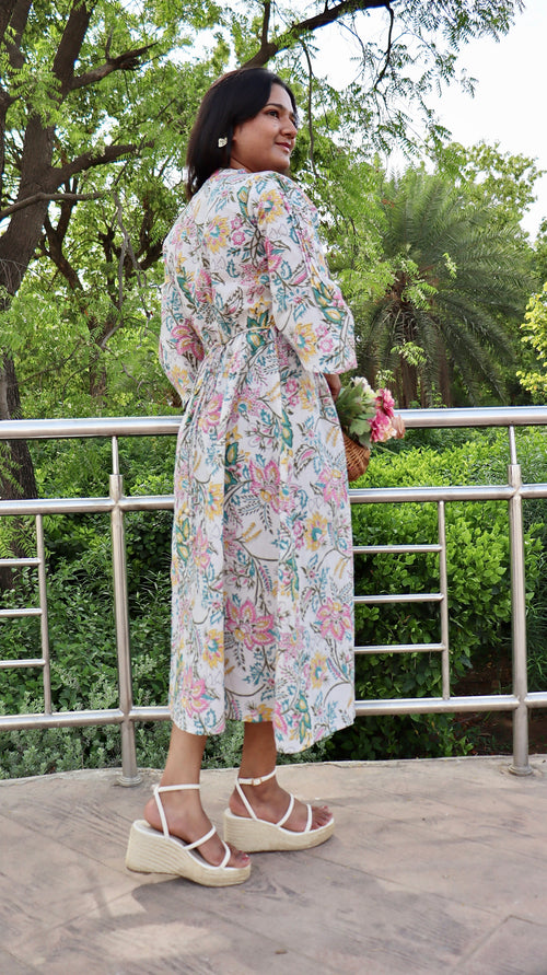 White Floral Printed Dress