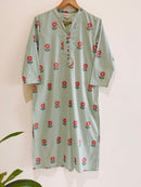 Green Block Printed Cotton  Kurta
