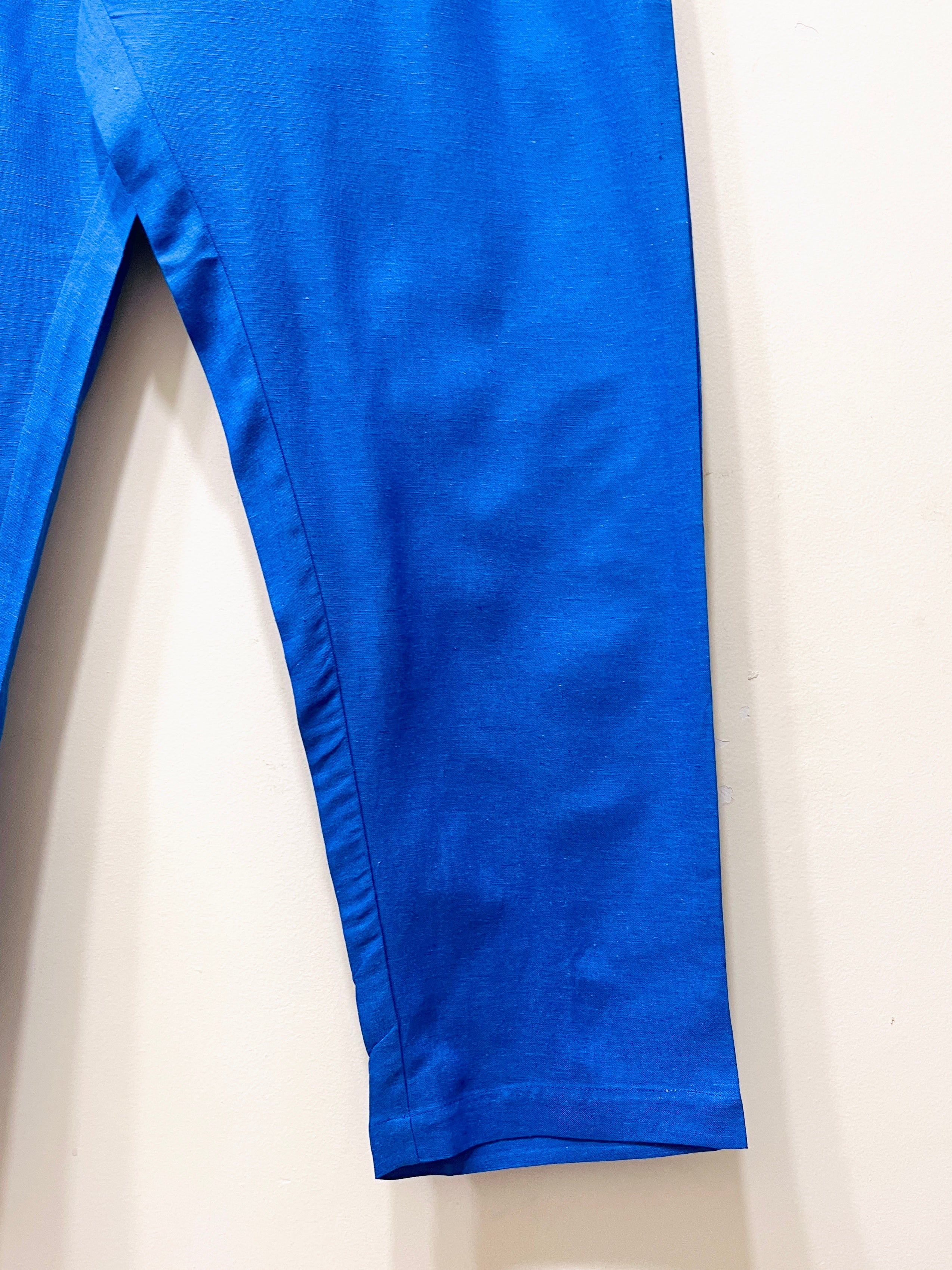 Blue Wide Leg Cotton Pants