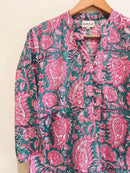 Green Paisley Block  Printed Cotton  Kurta