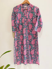 Green Paisley Block  Printed Cotton  Kurta