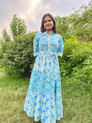 Turquoise Breeze Block Printed Dress