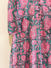 Green Paisley Block  Printed Cotton  Kurta