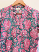Green Paisley Block  Printed Cotton  Kurta