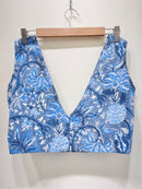 Printed Deep V-Neck Padded Cotton Blouse