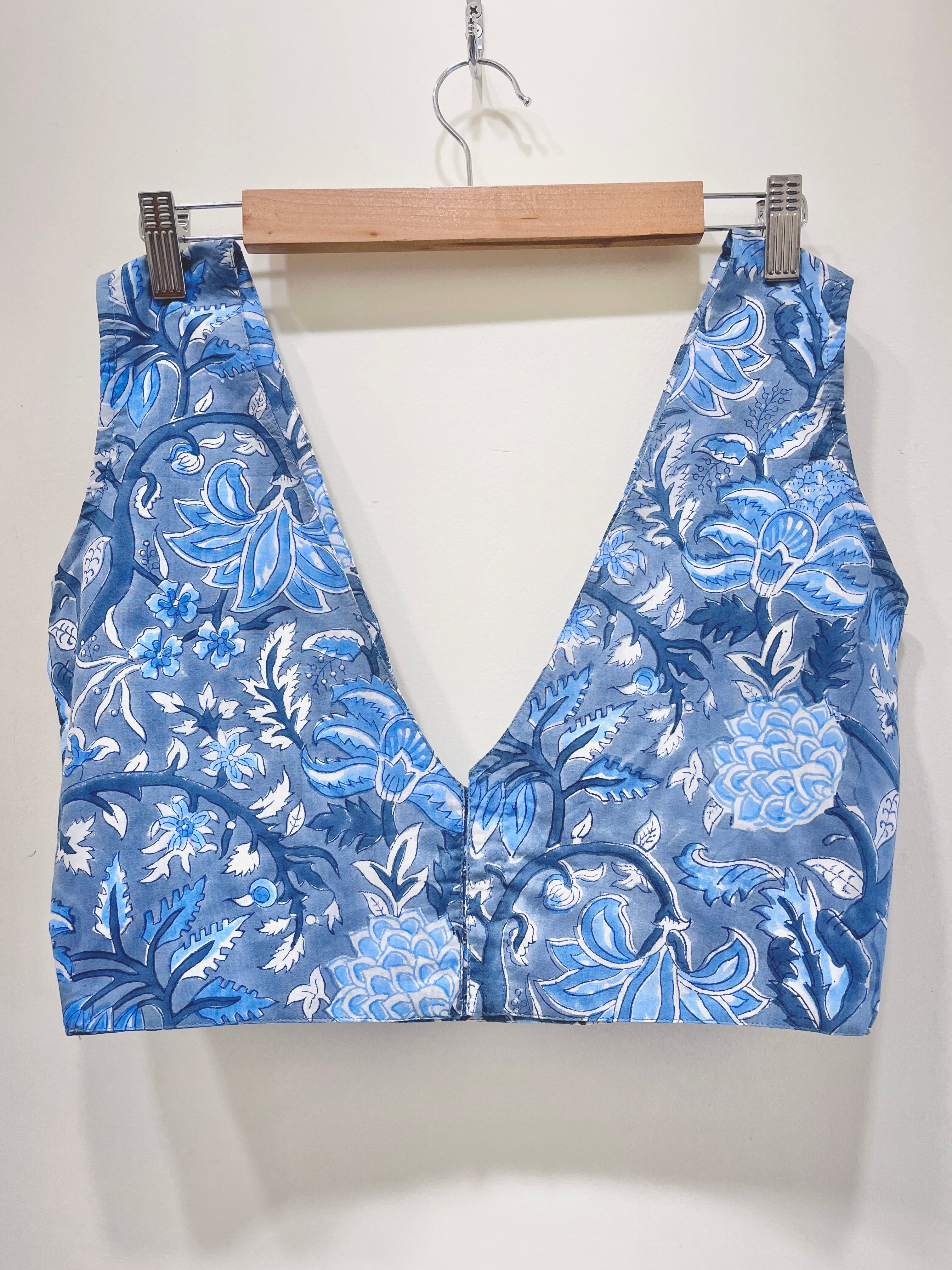 Printed Deep V-Neck Padded Cotton Blouse