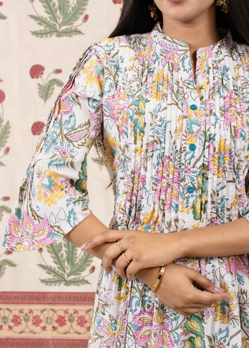 White Floral Printed Dress