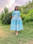 Turquoise Breeze Block Printed Dress