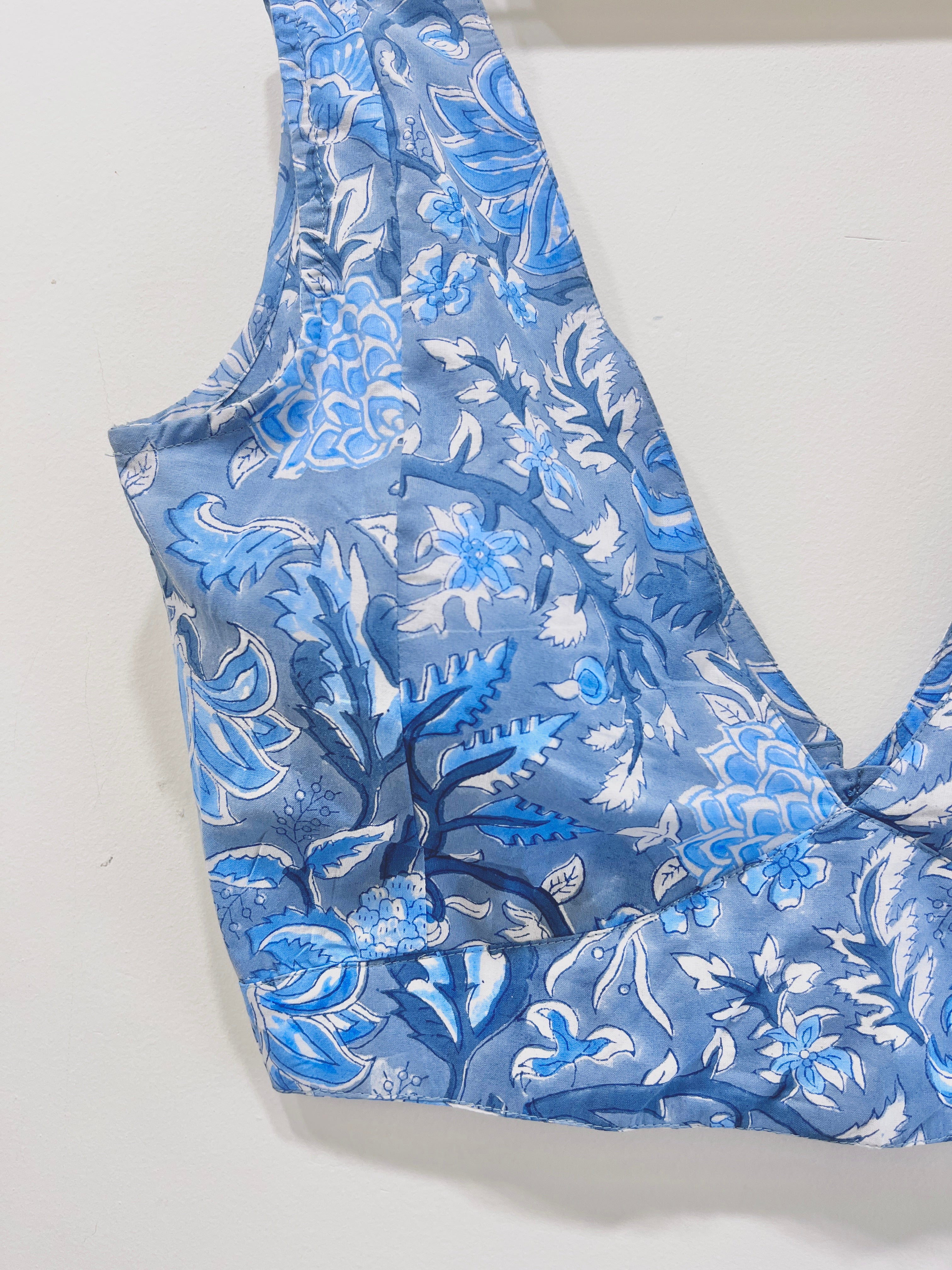 Printed Deep V-Neck Padded Cotton Blouse